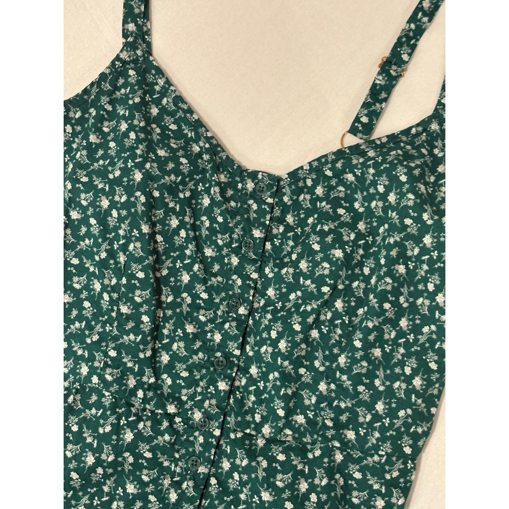 Nation LTD Green Floral Pima Cotton Midi Dress Button Front Pockets XS - Picture 11 of 12